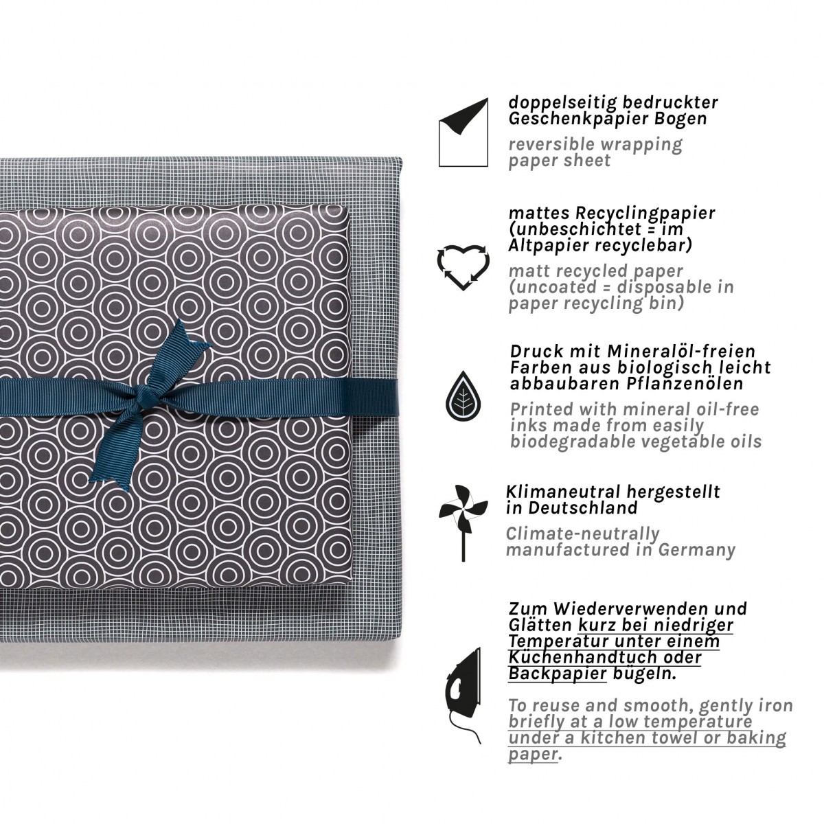 Schwarzes Geschenkpapier "Kreise" - 5 Bogen