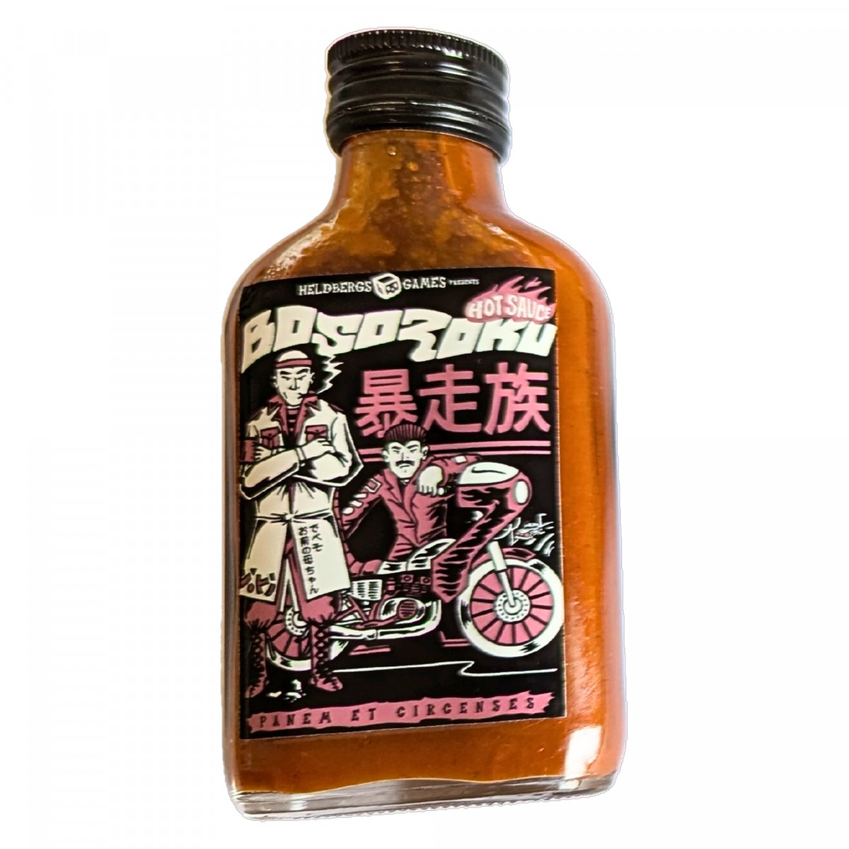 Hot Sauce Bosozoku – Mittelscharfe Chili-Sauce mit Geschenktüte und Holzfigur - Heldbergs Games