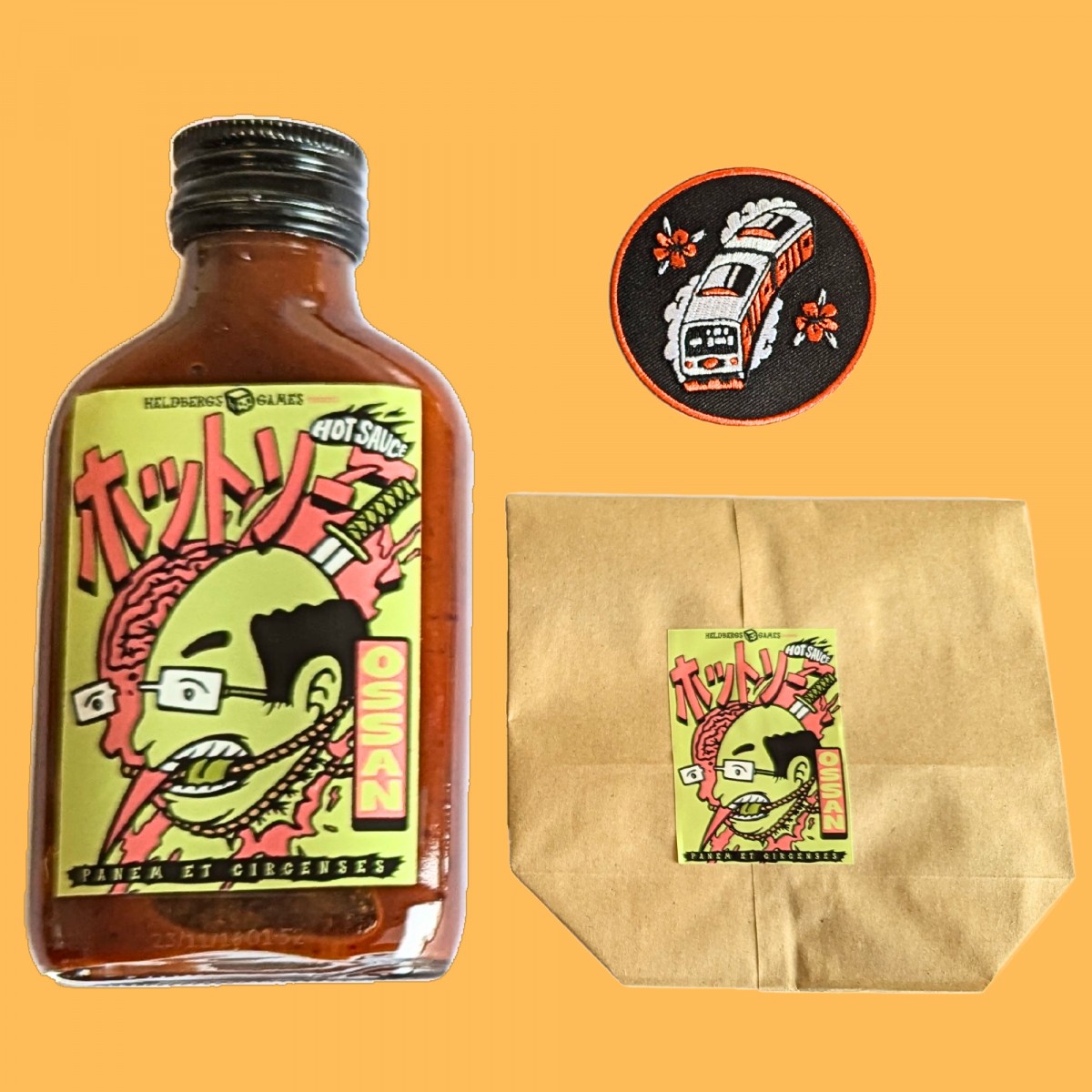 Hot Sauce "Namakubi Ossan" - Scharfe Chili Soße mit Carolina Reaper Chili - in Geschenkverpackung inkl. Figur -  Heldbergs Games