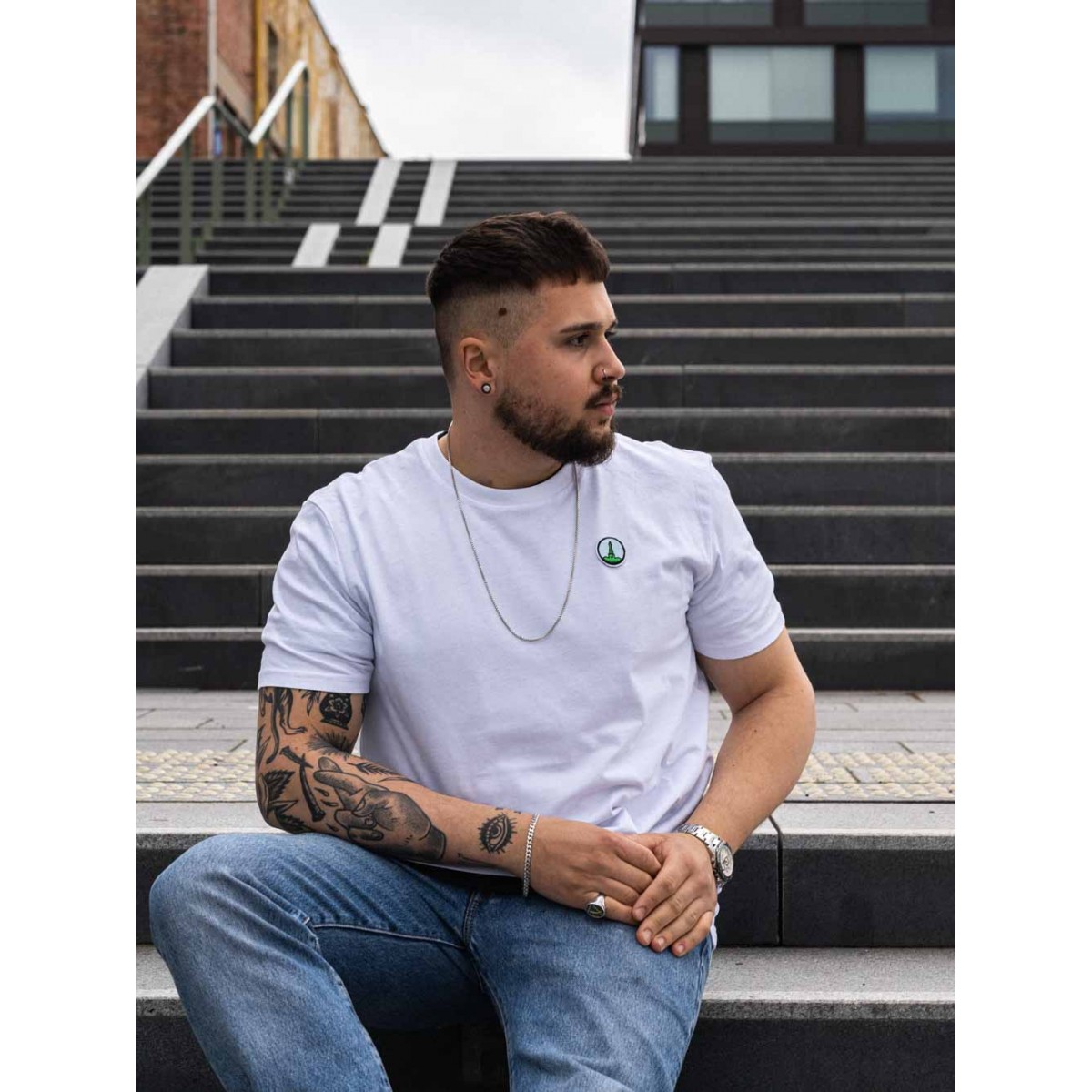 Stadtliebe® | Kassel T-Shirt mit gesticktem „Herkules“ weiss 100% Bio-Baumwolle
