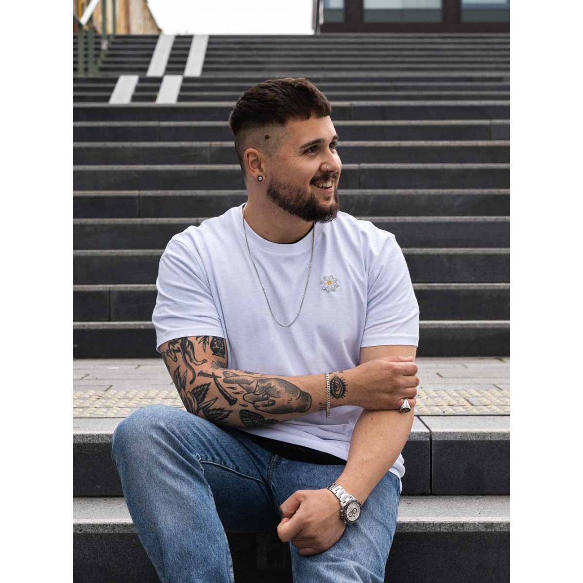 Stadtliebe® | München T-Shirt mit gesticktem „Edelweiss“ weiss 100% Bio-Baumwolle
