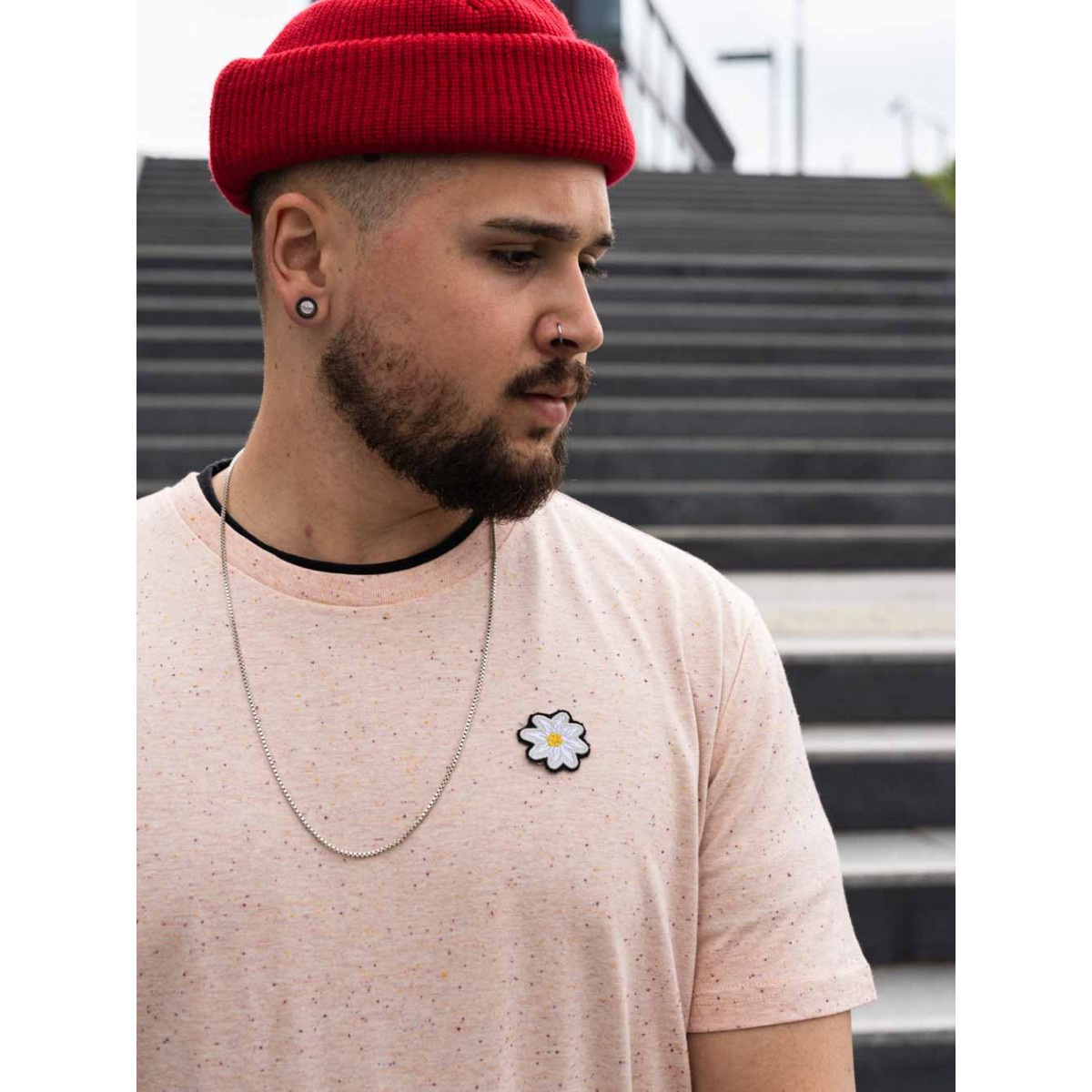 Stadtliebe® | Frankfurt T-Shirt mit gesticktem „Edelweiß“ Rosa Heather 100% Bio-Baumwolle
