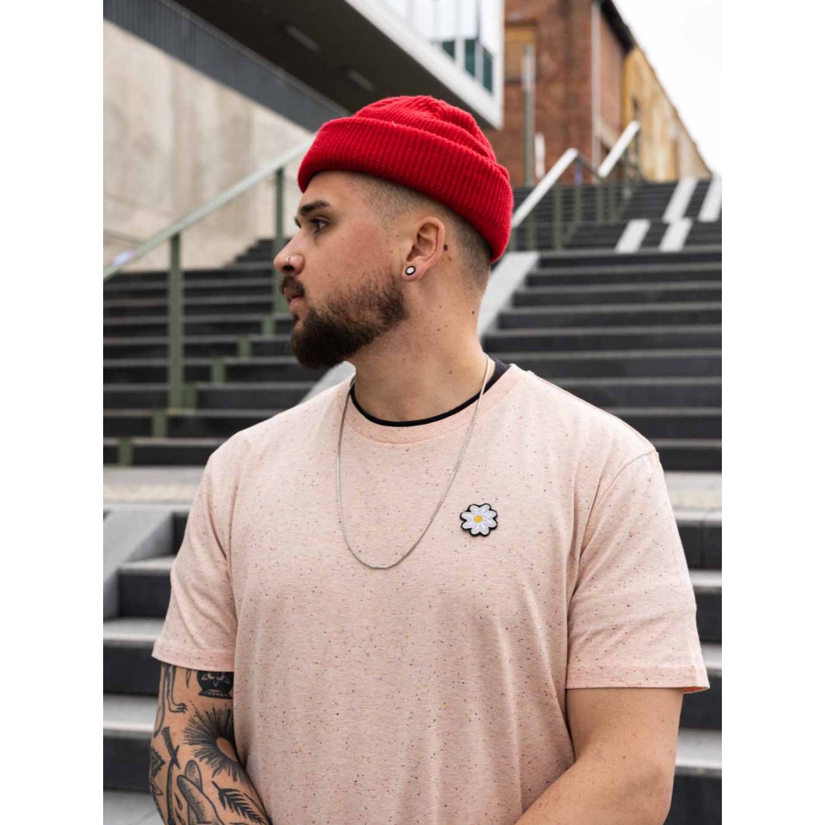 Stadtliebe® | Frankfurt T-Shirt mit gesticktem „Edelweiß“ Rosa Heather 100% Bio-Baumwolle
