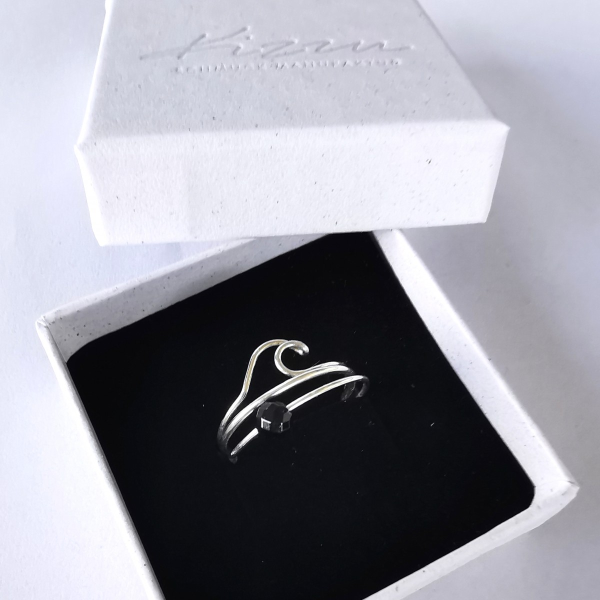 Stacking-Ring-Set mit schwarzem Onyx und Welle - in Sterling Silber - KIZZU Schmuck