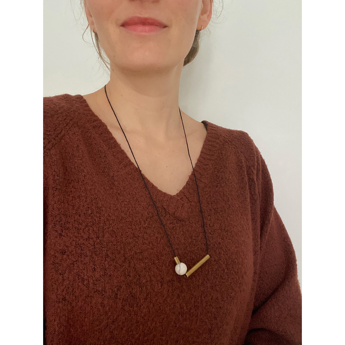 nahili KETTE "golden geo Marble" Messing Schmuck mit Naturstein Marmor oder Howlith