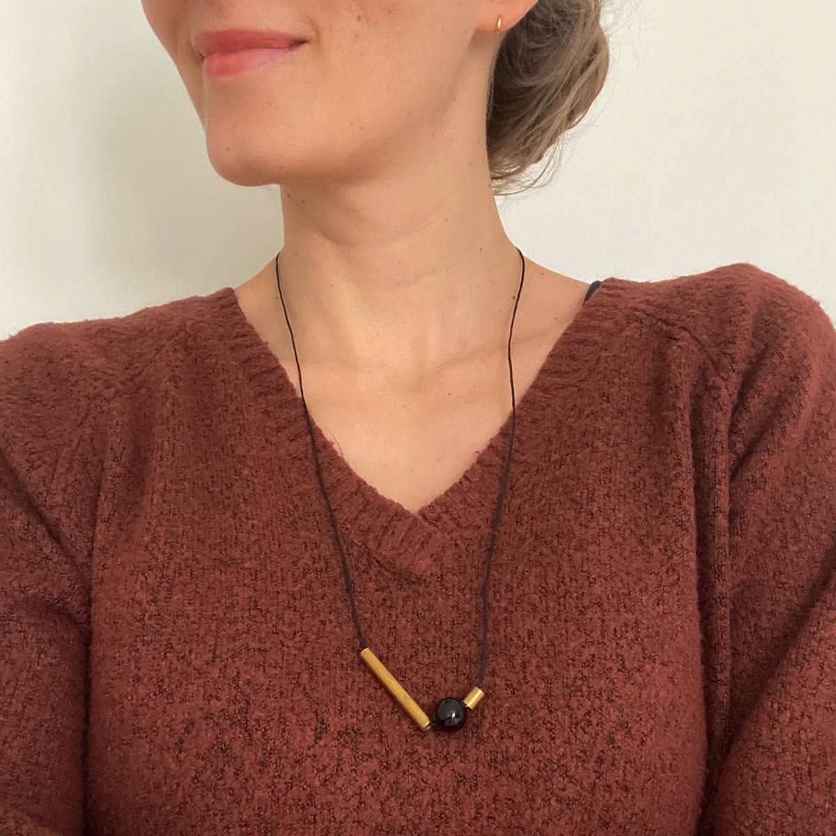 nahili KETTE "golden geo Marble" Messing Schmuck mit Naturstein Marmor oder Howlith