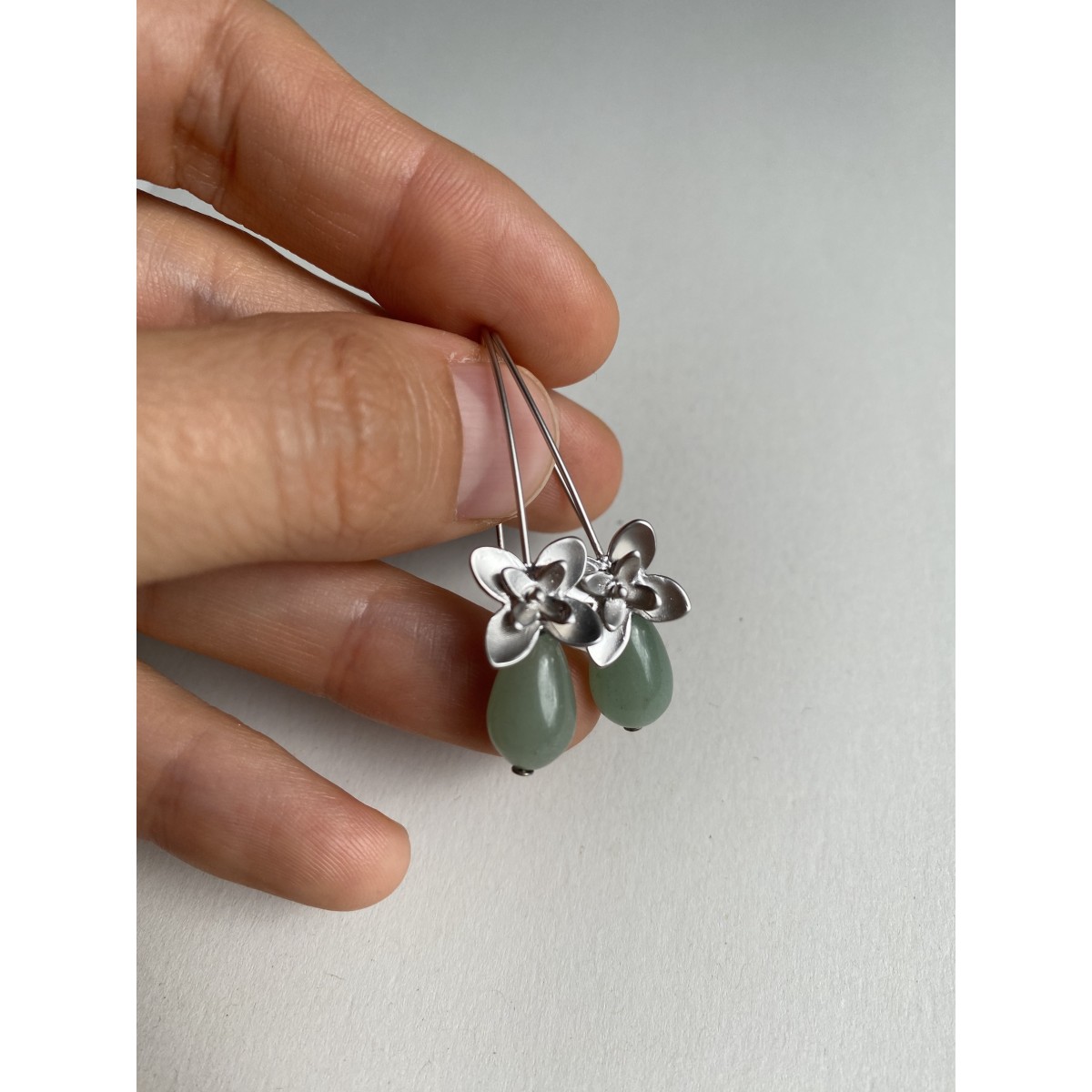 UNIKAT na.hili OHRRINGE Jadeblüten *Weißgold* Aventurin Stecker 925 Silber