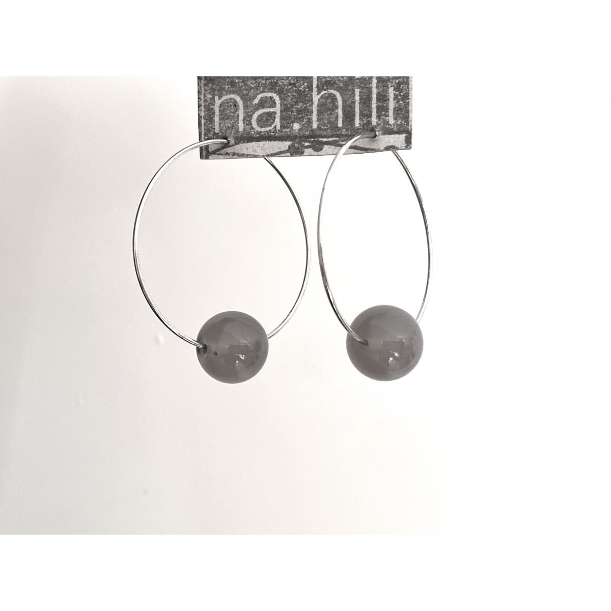 nahili CREOLEN "simple" Ohrringe grau rauchgrau Halbedelstein Rauchquarz
