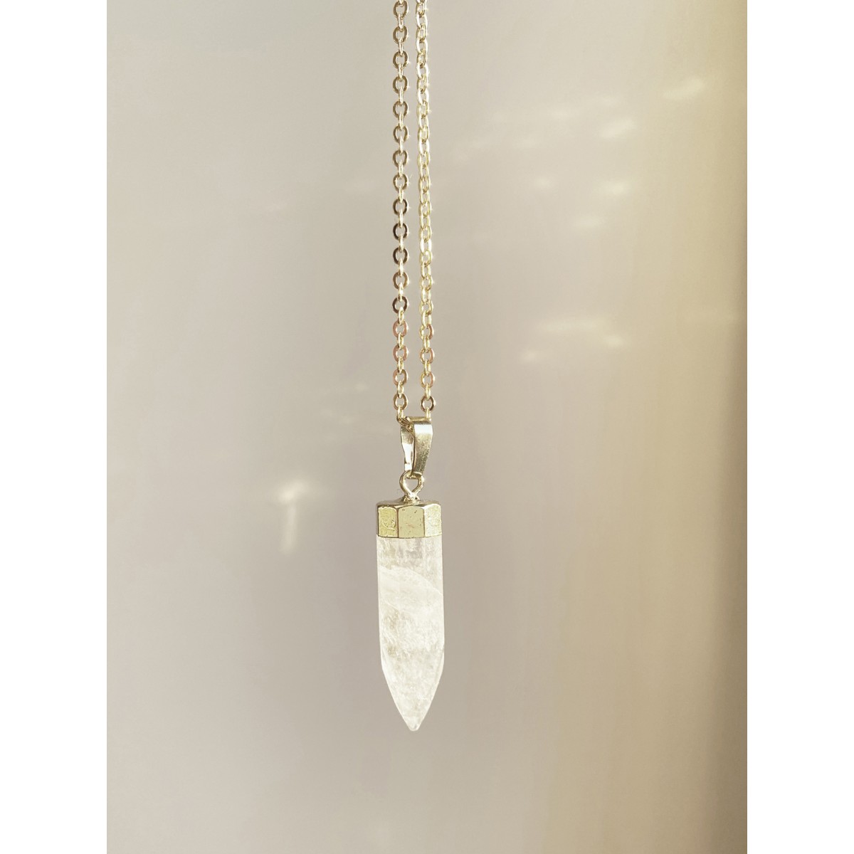 nahili KETTE UNIKAT "Bergkristall" mit goldener langer Gliederkette, Gelbgold 14K 
