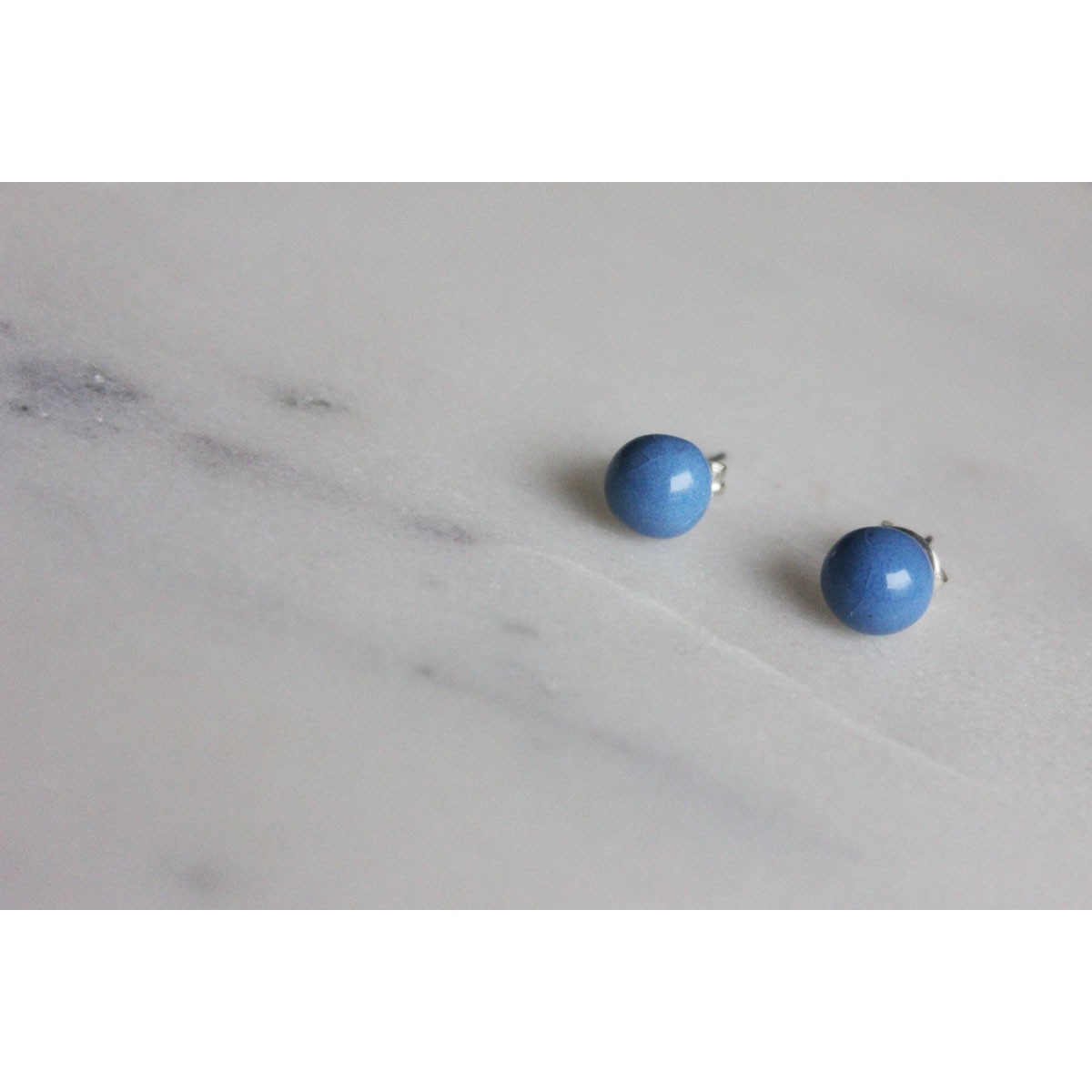 Skelini - Blaue Porzellan runde Ohrstecker, kobaltblau