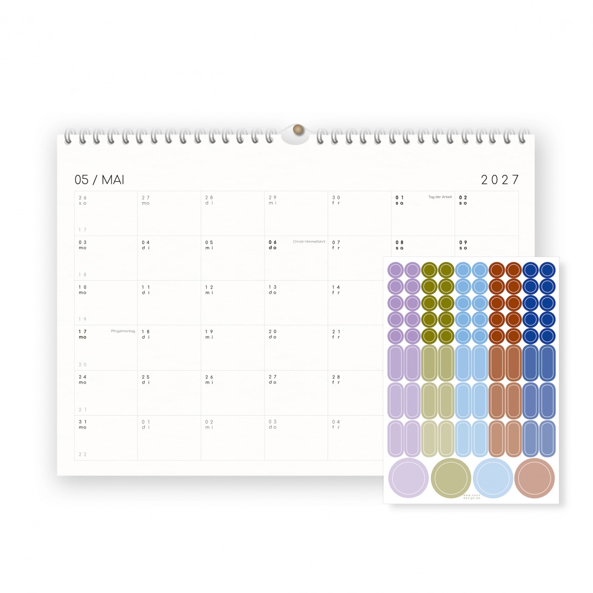 Kalender 2027 mit Aufklebern A4/A3 - SANS.