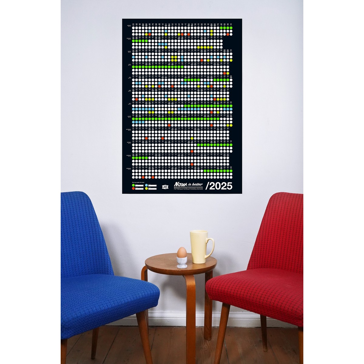 Bob And Uncle Design – Wandkalender – Now Is Better 2025 – Schwarz – 680 x 1000 mm