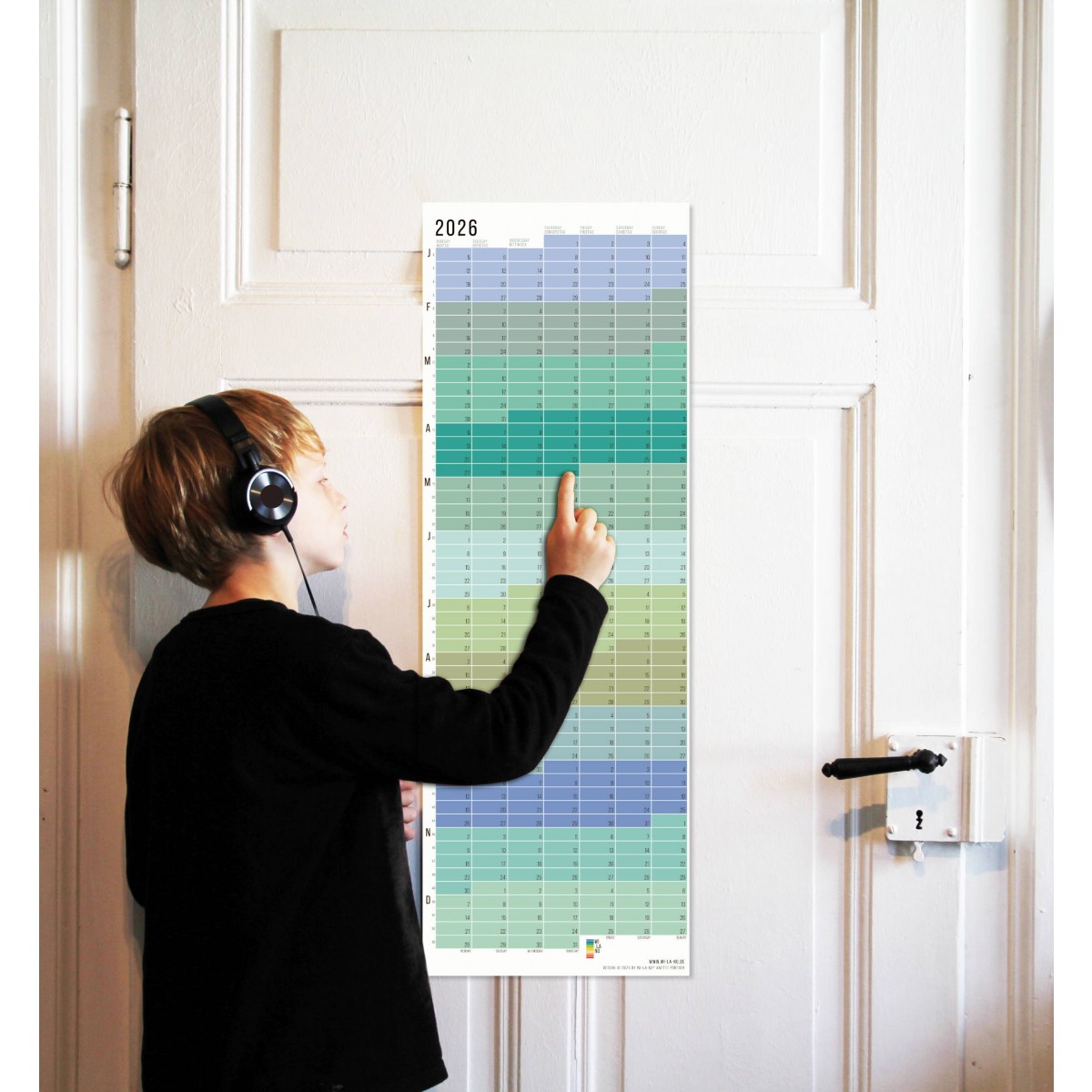 Wandkalender 2026 „Pastell-Türkis“ Jahresplaner | Limited Edition | 100% Recyclingpapier | Deutsch-Englisch | Rückseite „Pink“