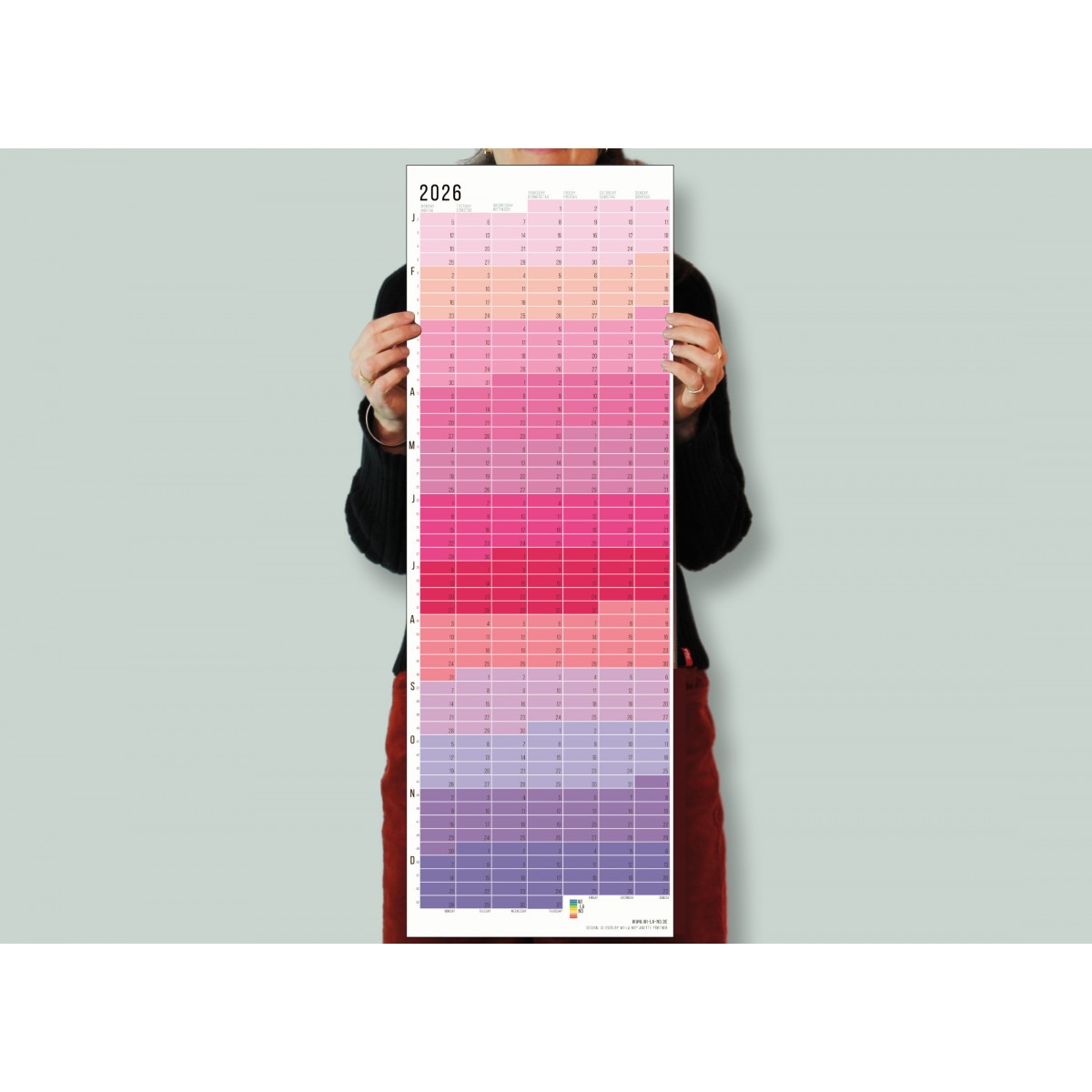 Wandkalender 2026 „Pink-Rosé-Violett“ Jahresplaner | Limited Edition | 100% Recyclingpapier | Deutsch-Englisch | Rückseite „Pastell-Türkis“