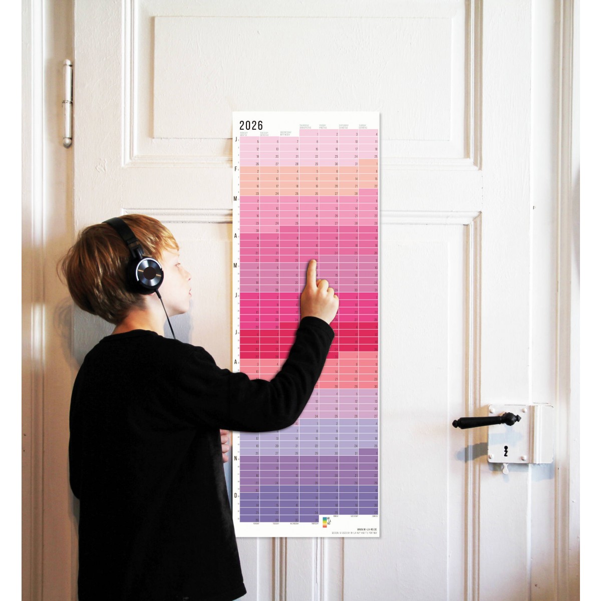Wandkalender 2026 „Pink-Rosé-Violett“ Jahresplaner | Limited Edition | 100% Recyclingpapier | Deutsch-Englisch | Rückseite „Pastell-Türkis“