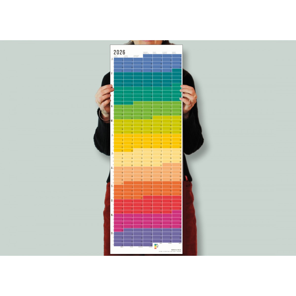 Wandkalender 2026 „Regenbogen“ Jahresplaner | Limited Edition | 100% Recyclingpapier | Deutsch-Englisch | Rückseite „Blue Hour“