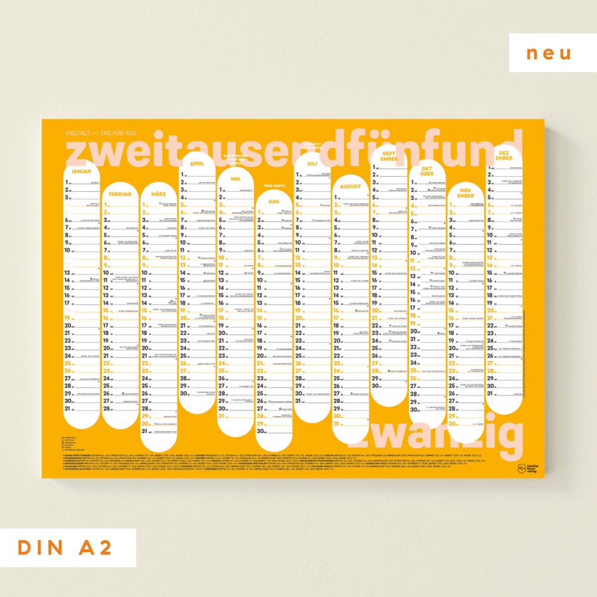 Familiar Faces »Wandkalender A2 Esra 2025«: Vielfalt - Tag für Tag (Jahres-Planer/ Jahres-Kalender)