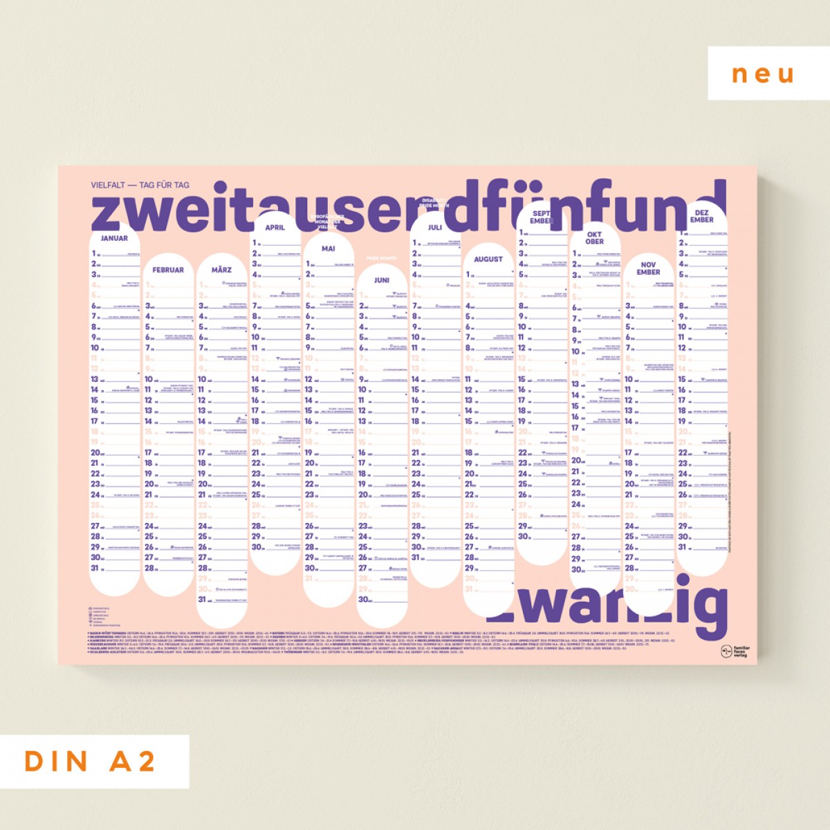 Familiar Faces »Wandkalender A2 Toni 2025«: Vielfalt – Tag für Tag (Jahres-Planer/ Jahres-Kalender)