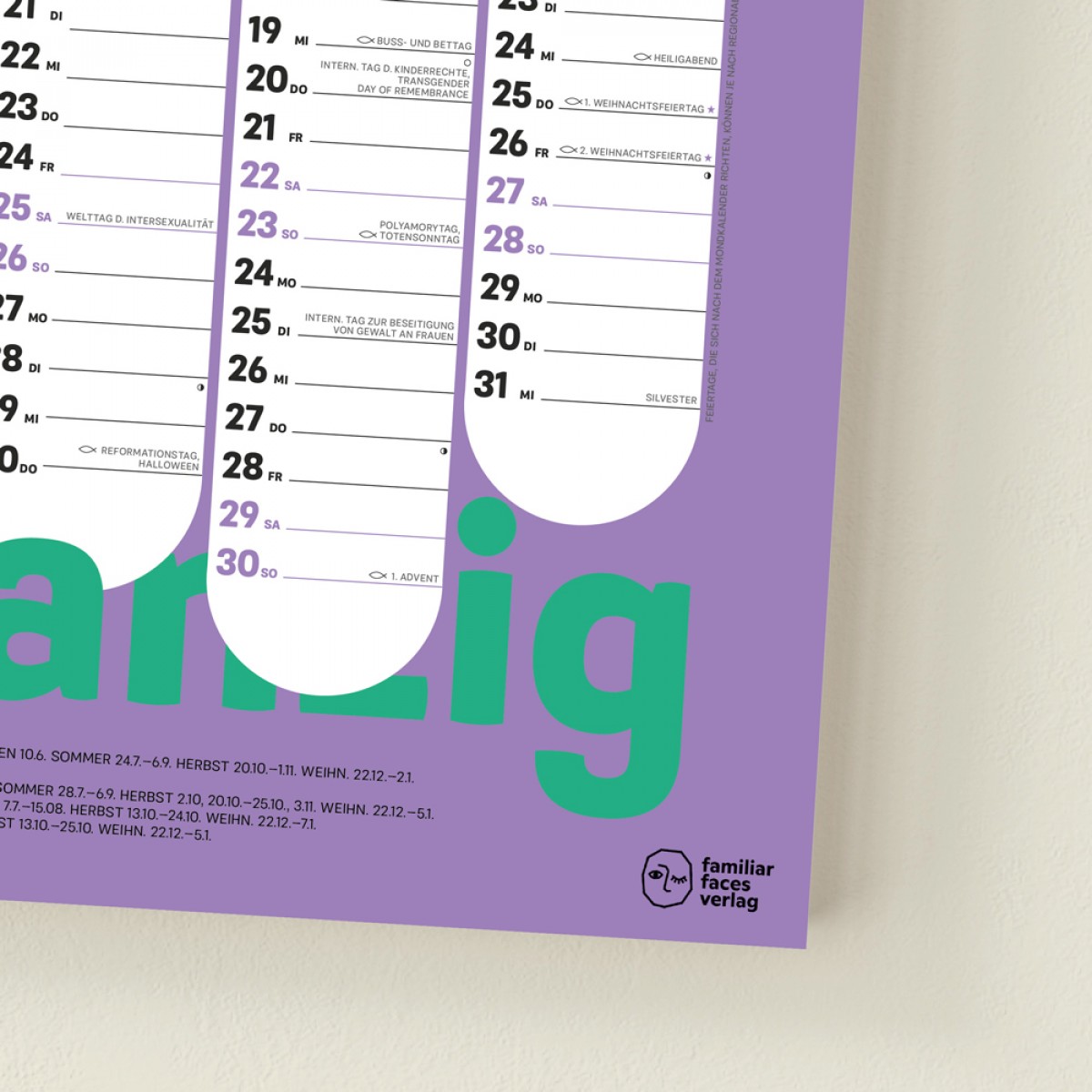 »Wandkalender A2 Lilas«: Vielfalt – Tag für Tag