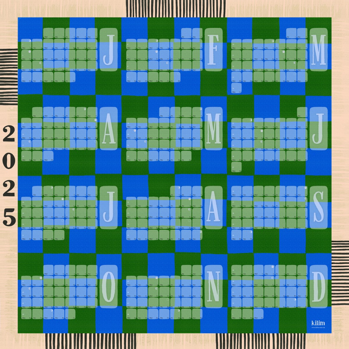 Jahresplaner 2025 Karo blaugrün / Kilim