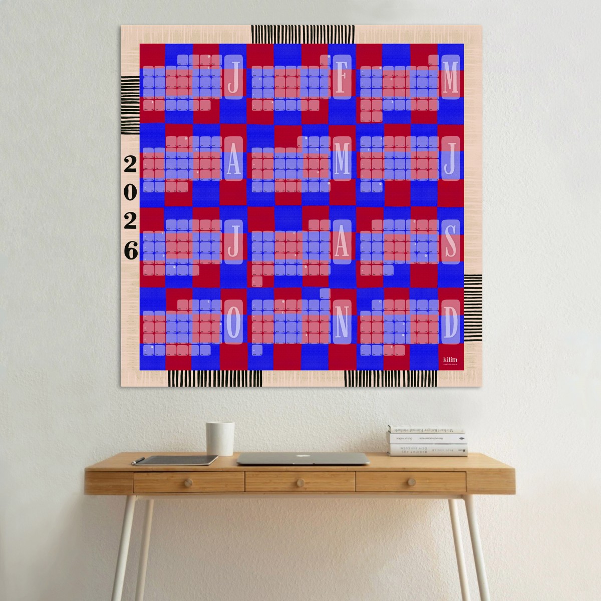 Jahresplaner 2026 Karo rotblau / kilim