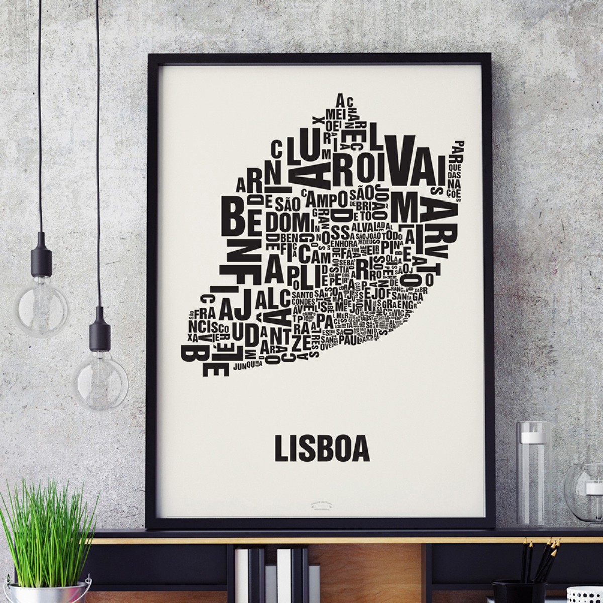 Buchstabenort Lissabon Poster Typografie Siebdruck