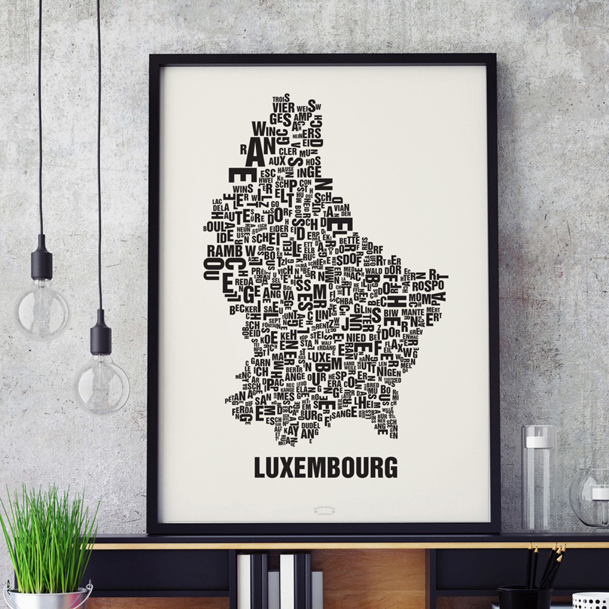 Buchstabenort Luxembourg Luxemburg Lëtzebuerg Land Poster Typografie Siebdruck