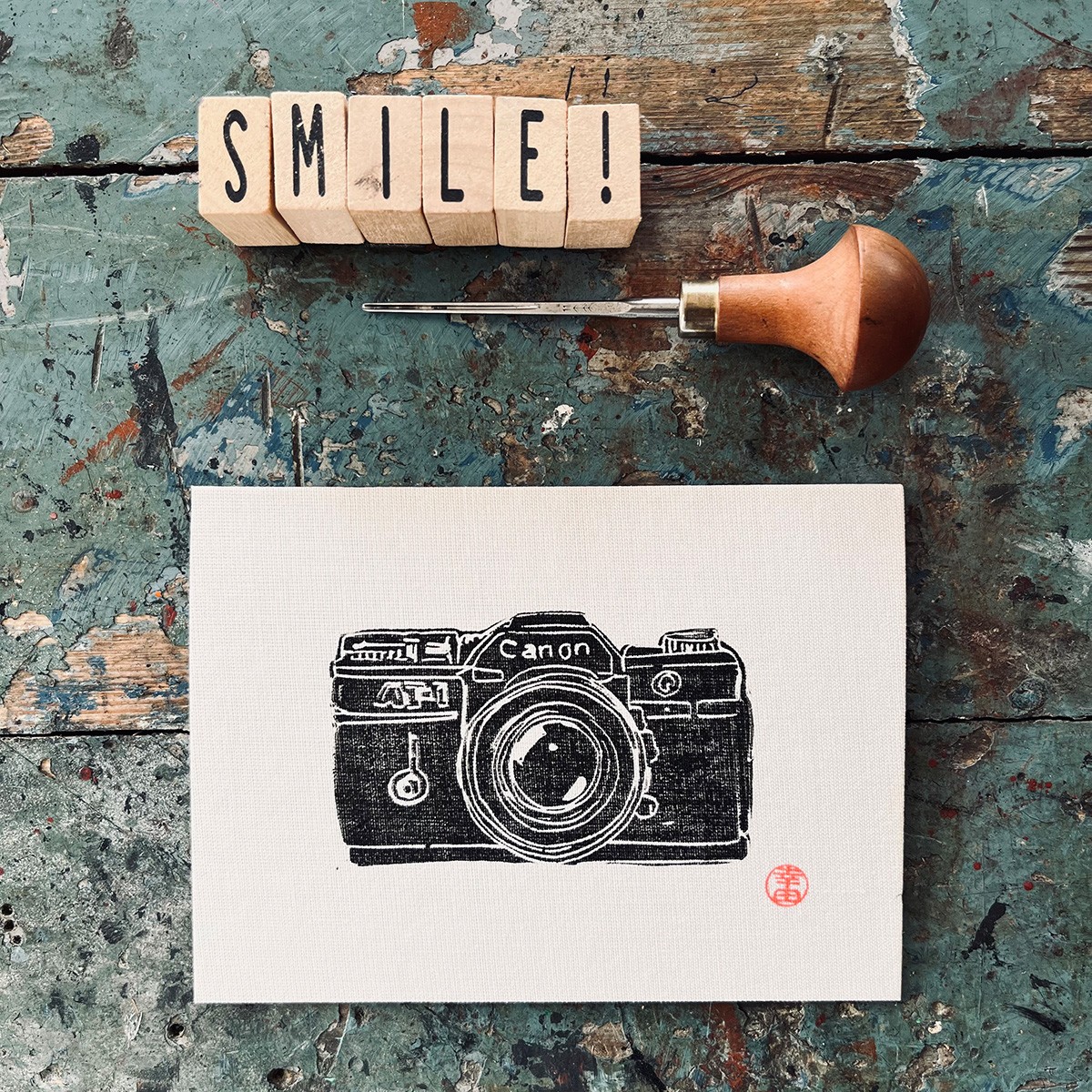 Fotoapparat – Kamera – canon 
Linoldruck von papelami