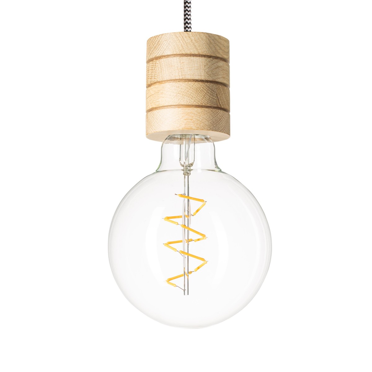 Lichtliebe – Pendelleuchte Fafoo in Eiche und stylischer Edison Spiral LED mit nur 1,8 Watt
