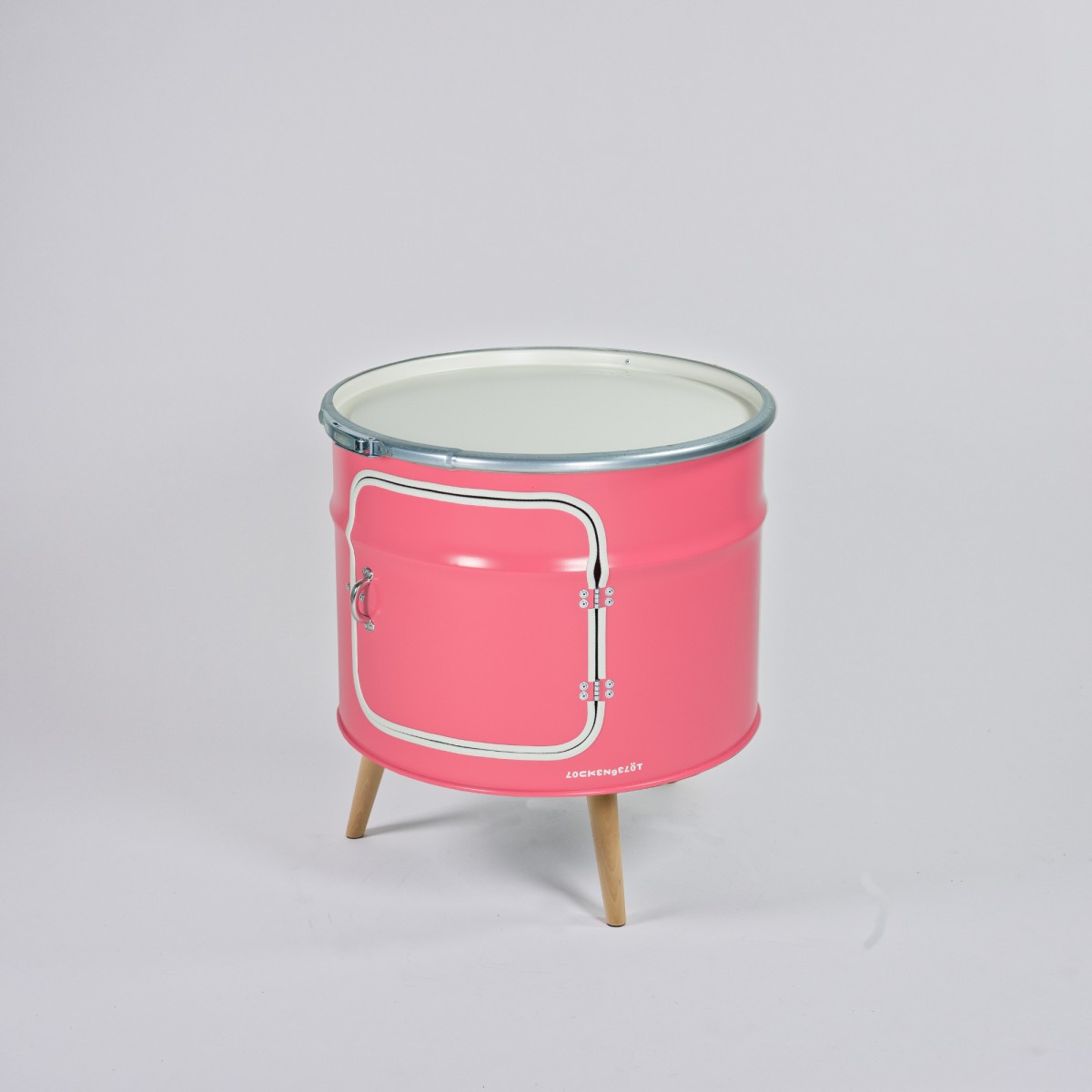 Lockengelöt - Bar-Kommode aus einem halben Ölfass