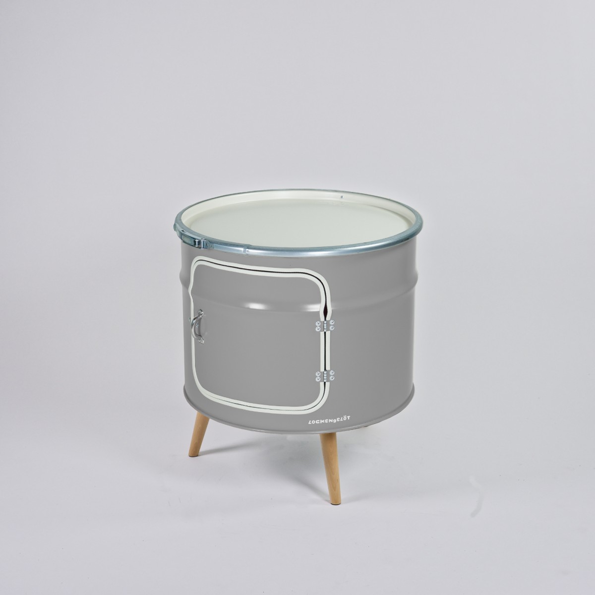 Lockengelöt - Bar-Kommode aus einem halben Ölfass