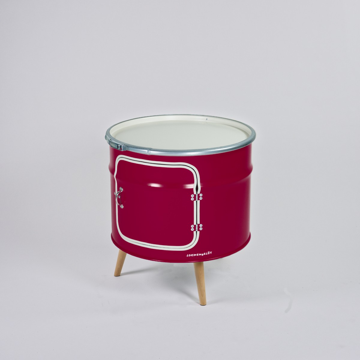 Lockengelöt - Bar-Kommode aus einem halben Ölfass