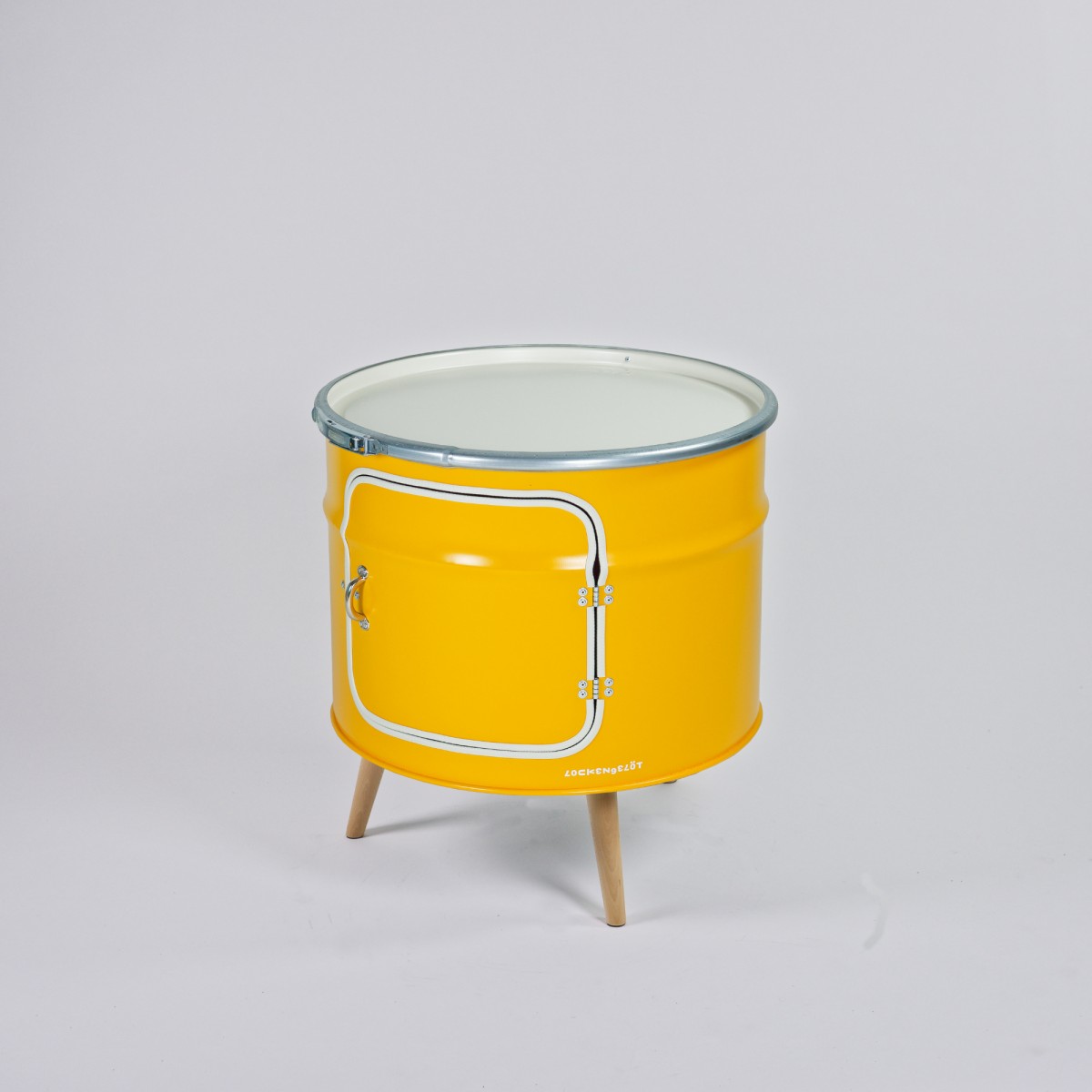 Lockengelöt - Bar-Kommode aus einem halben Ölfass