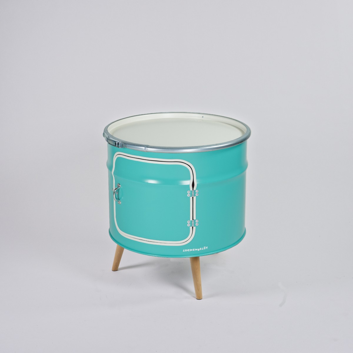 Lockengelöt - Bar-Kommode aus einem halben Ölfass