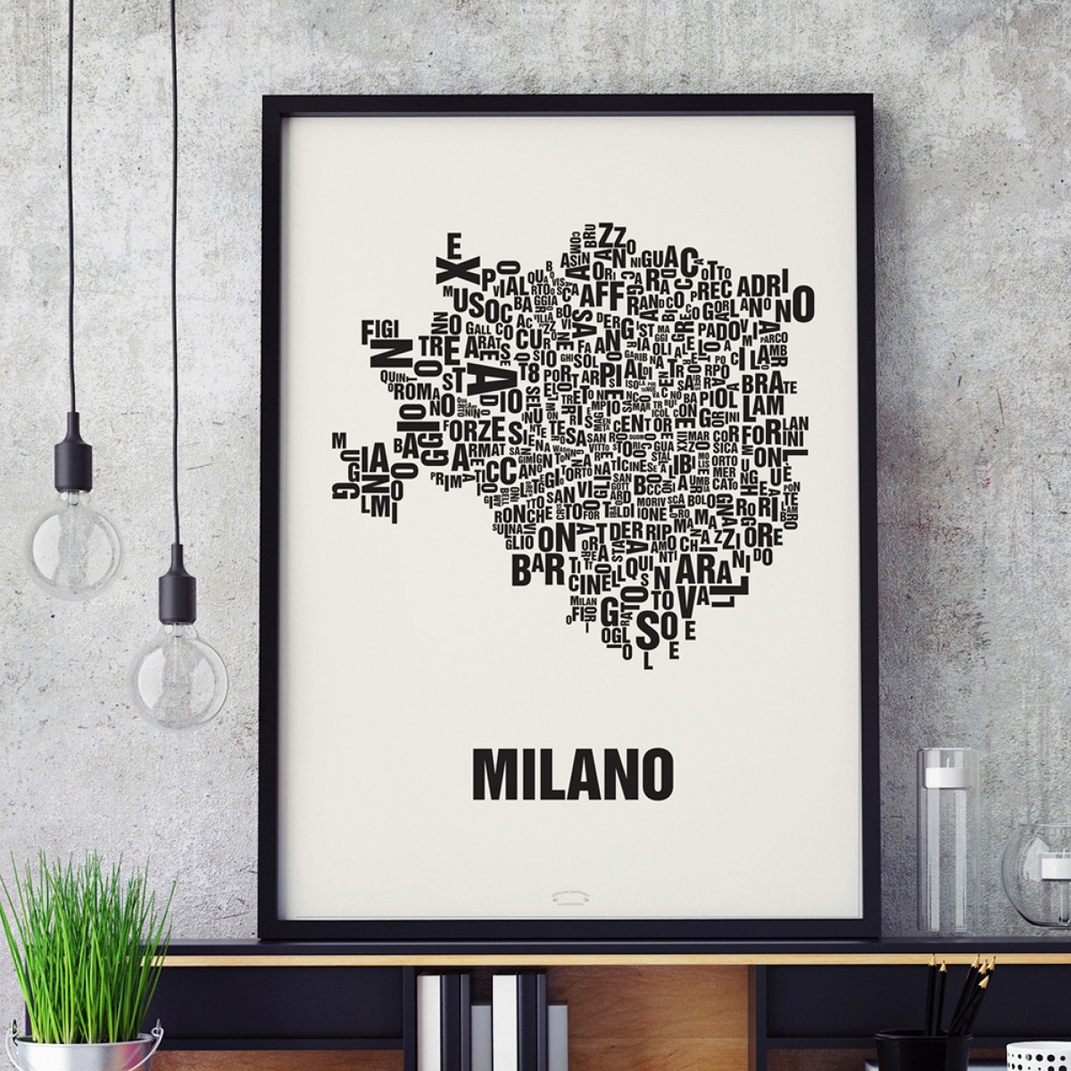 Buchstabenort Mailand Stadtteile-Poster Typografie Siebdruck