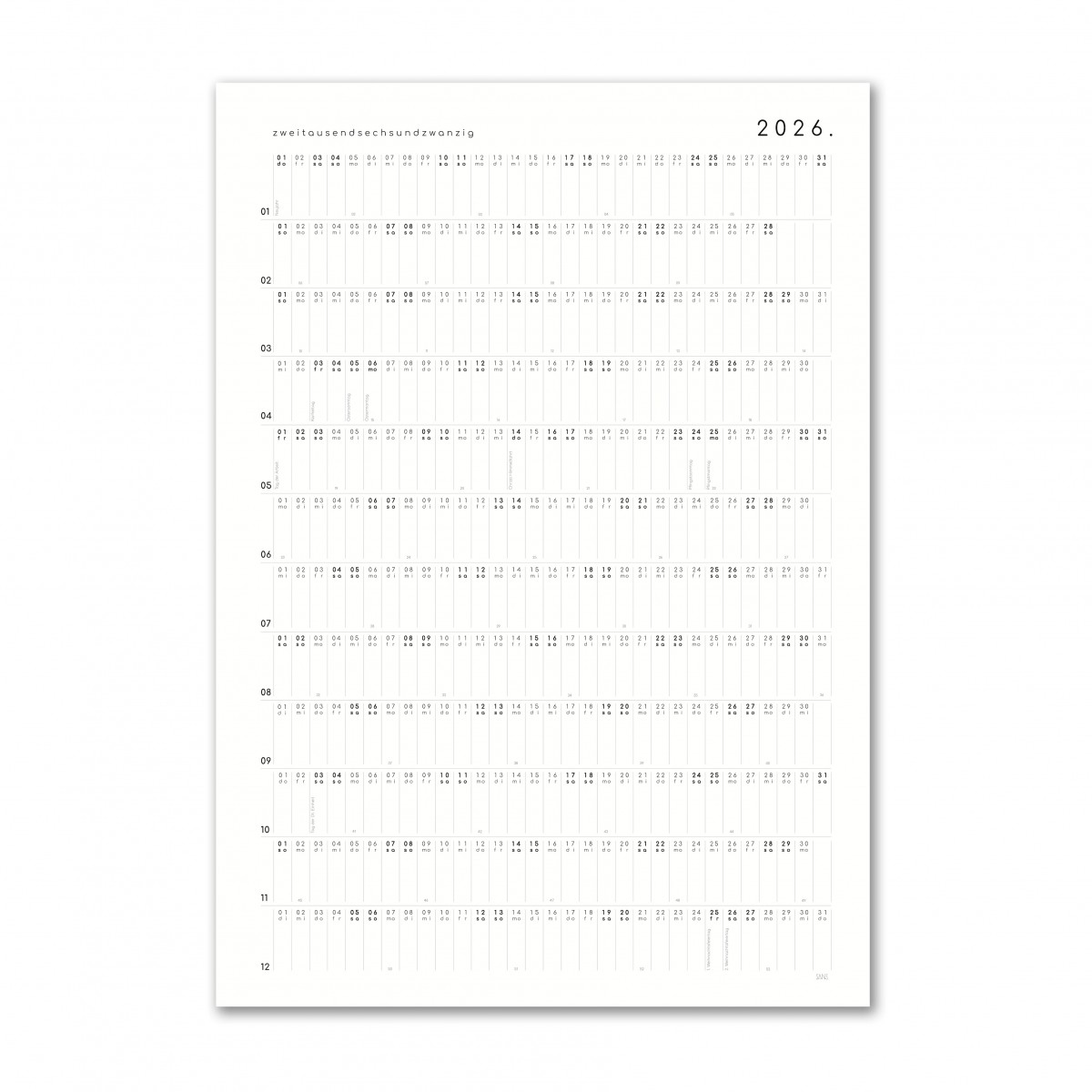 Wandkalender 2026 - SANS. Wandkalender 2026 - SANS.