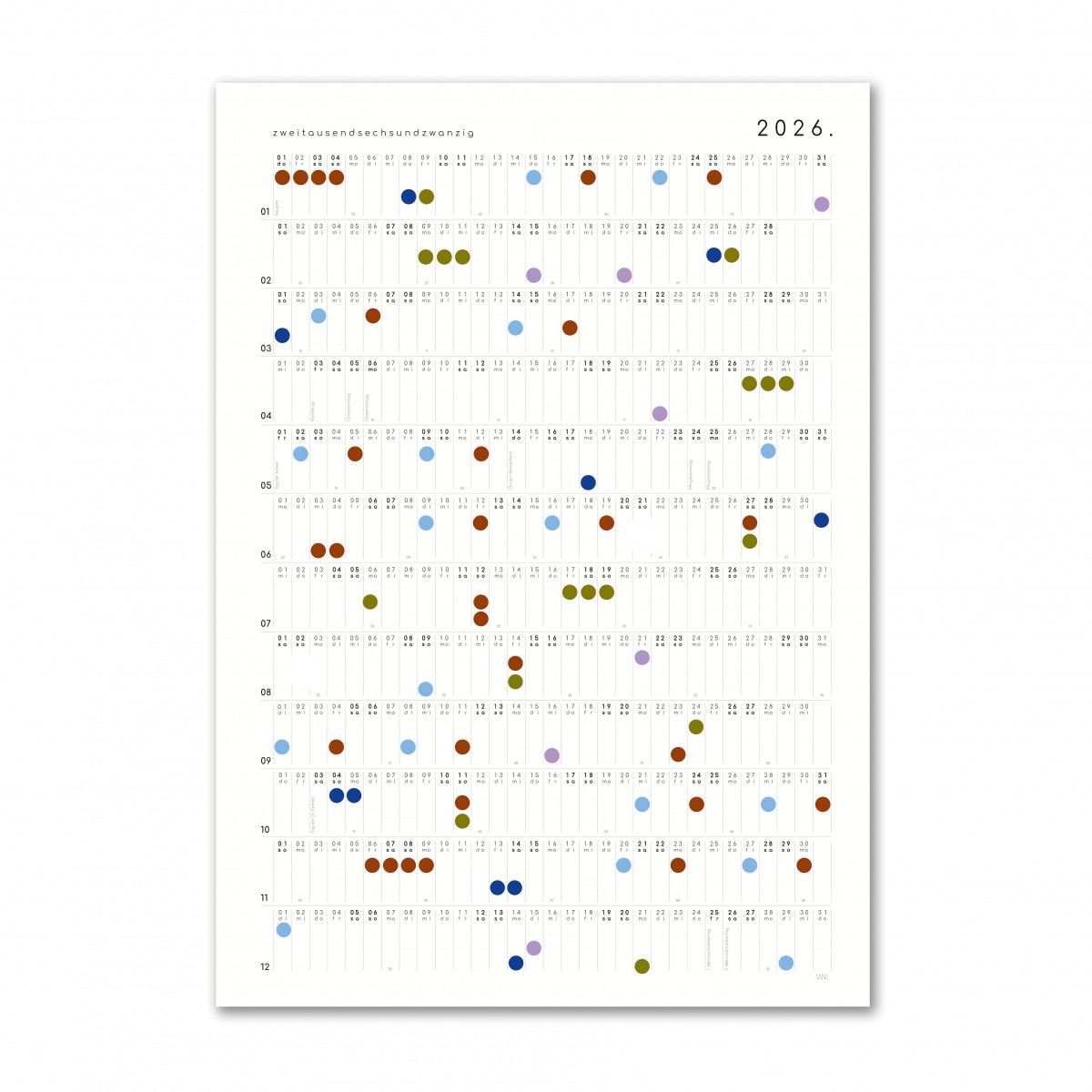 Wandkalender 2026 - SANS. Wandkalender 2026 - SANS.