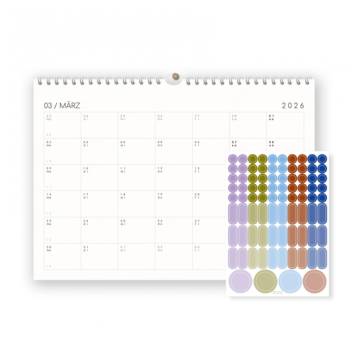 Kalender 2026 mit Aufklebern A4/A3 - SANS.