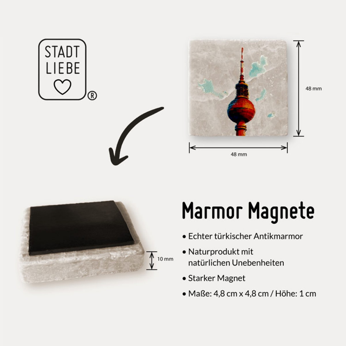 Stadtliebe® | Berlin Marmor Magnet "Fernsehturm"