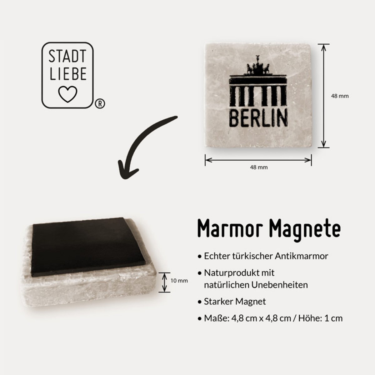 Stadtliebe® | Berlin Marmor Magnet "Berlin / Brandenburger Tor"