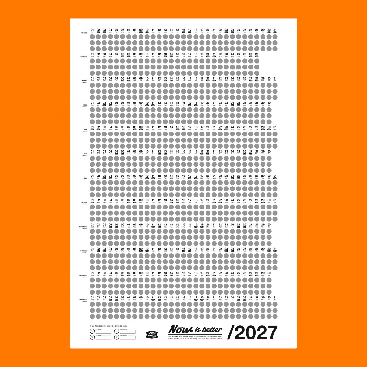 Bob And Uncle Design – Wandkalender – Now Is Better 2027 – Weiß – 680 x 1000 mm