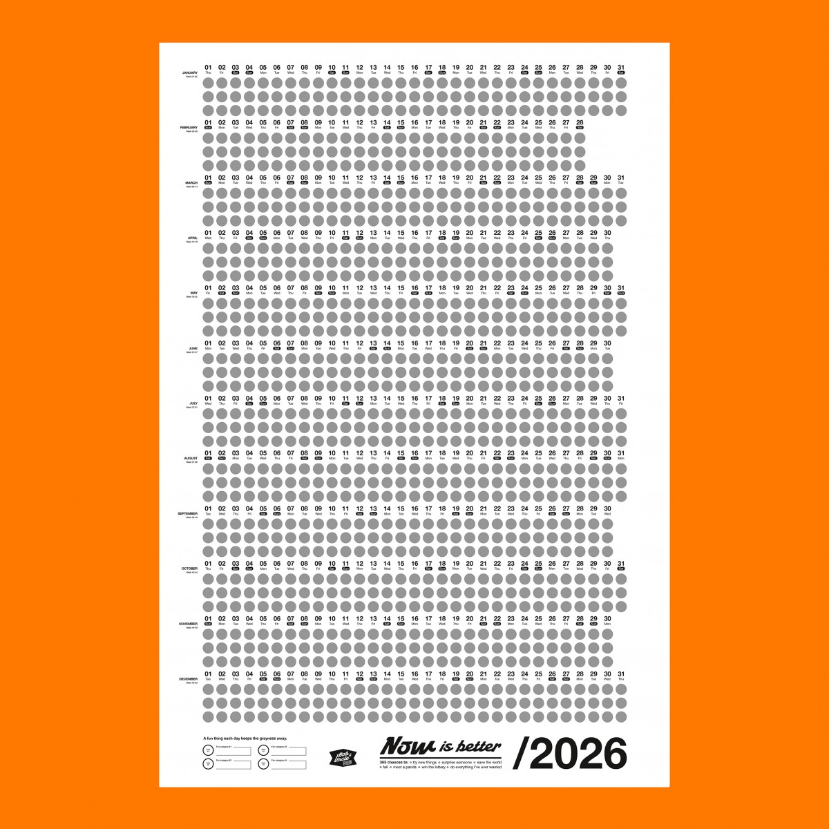 Bob And Uncle Design – Wandkalender – Now Is Better 2026 – Weiß – 680 x 1000 mm