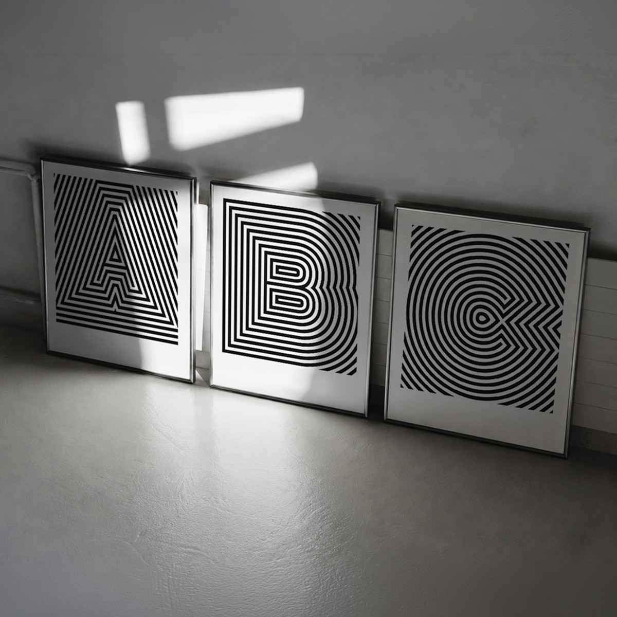 OpArt ABC Serie, Digitalprint DIN A3, schwarz-weiß – The True Type 