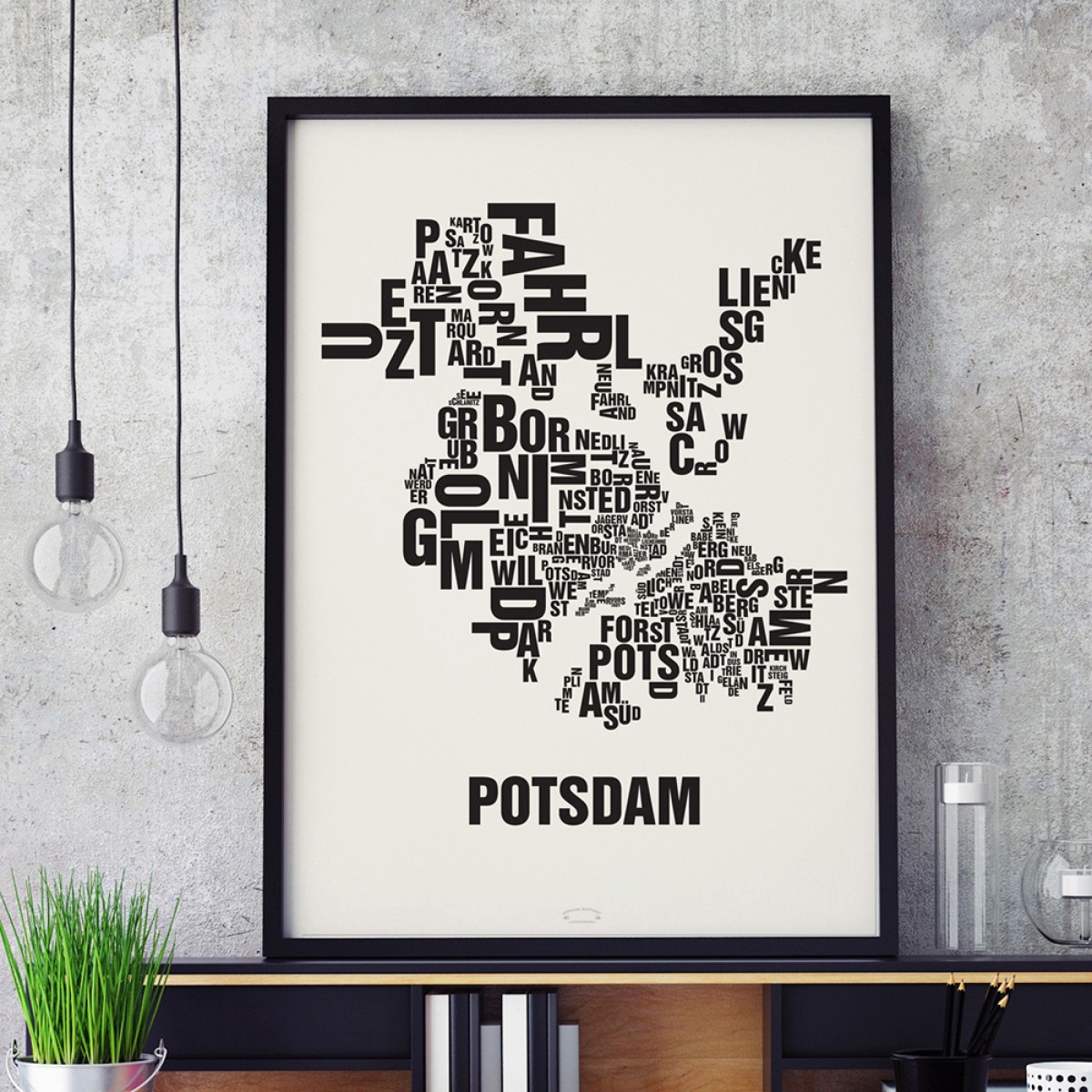 Buchstabenort Potsdam Stadtteile-Poster Typografie Siebdruck