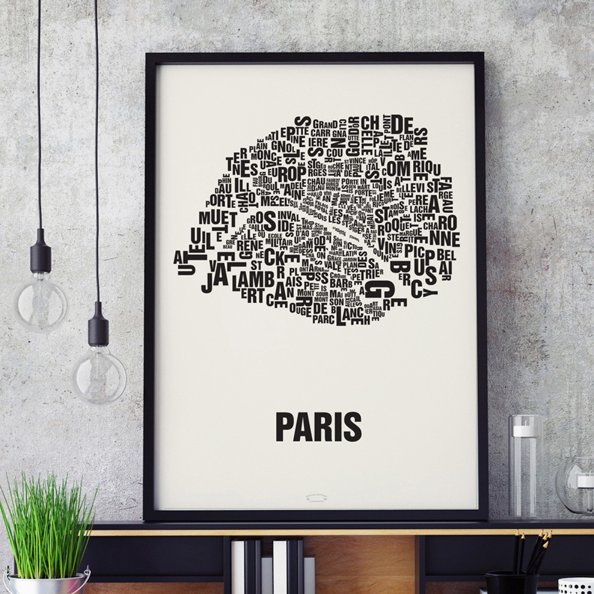Buchstabenort Paris Stadtteile-Poster Typografie Siebdruck