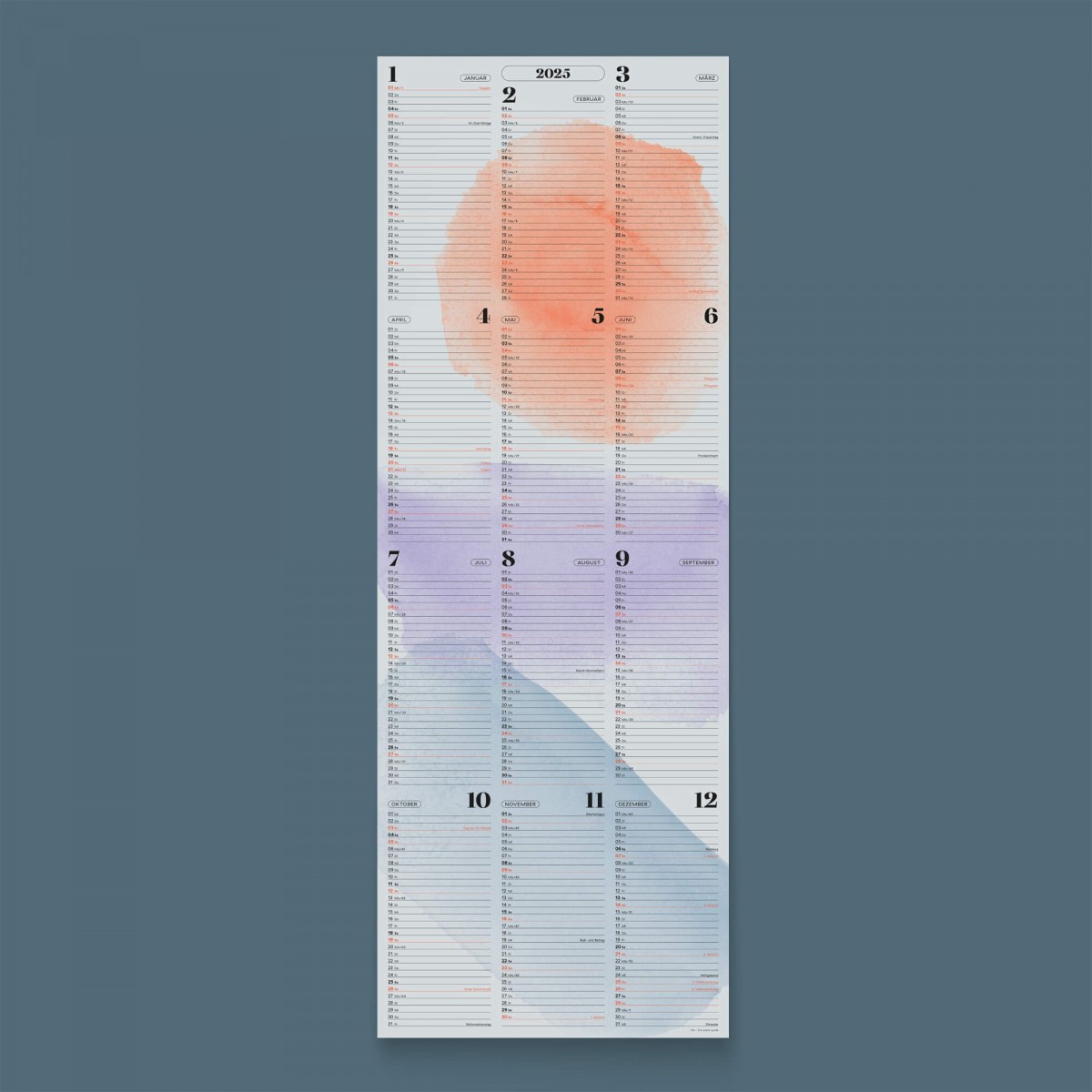 Wandkalender »Watercolor« 2025 — grey / fidu—fine paper goods