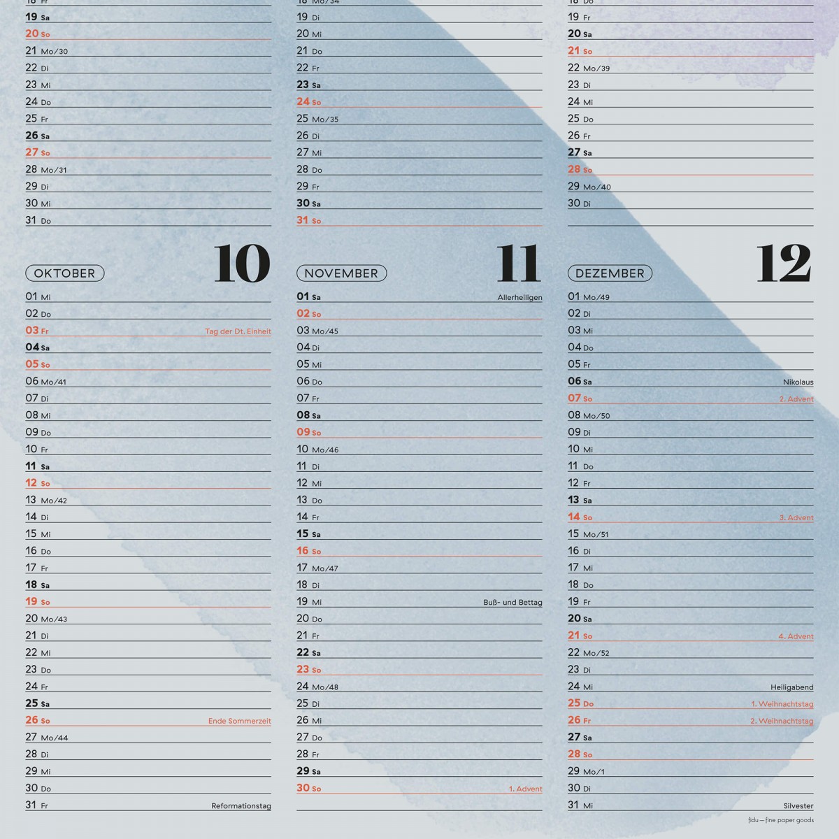 Wandkalender »Watercolor« 2025 — grey / fidu—fine paper goods