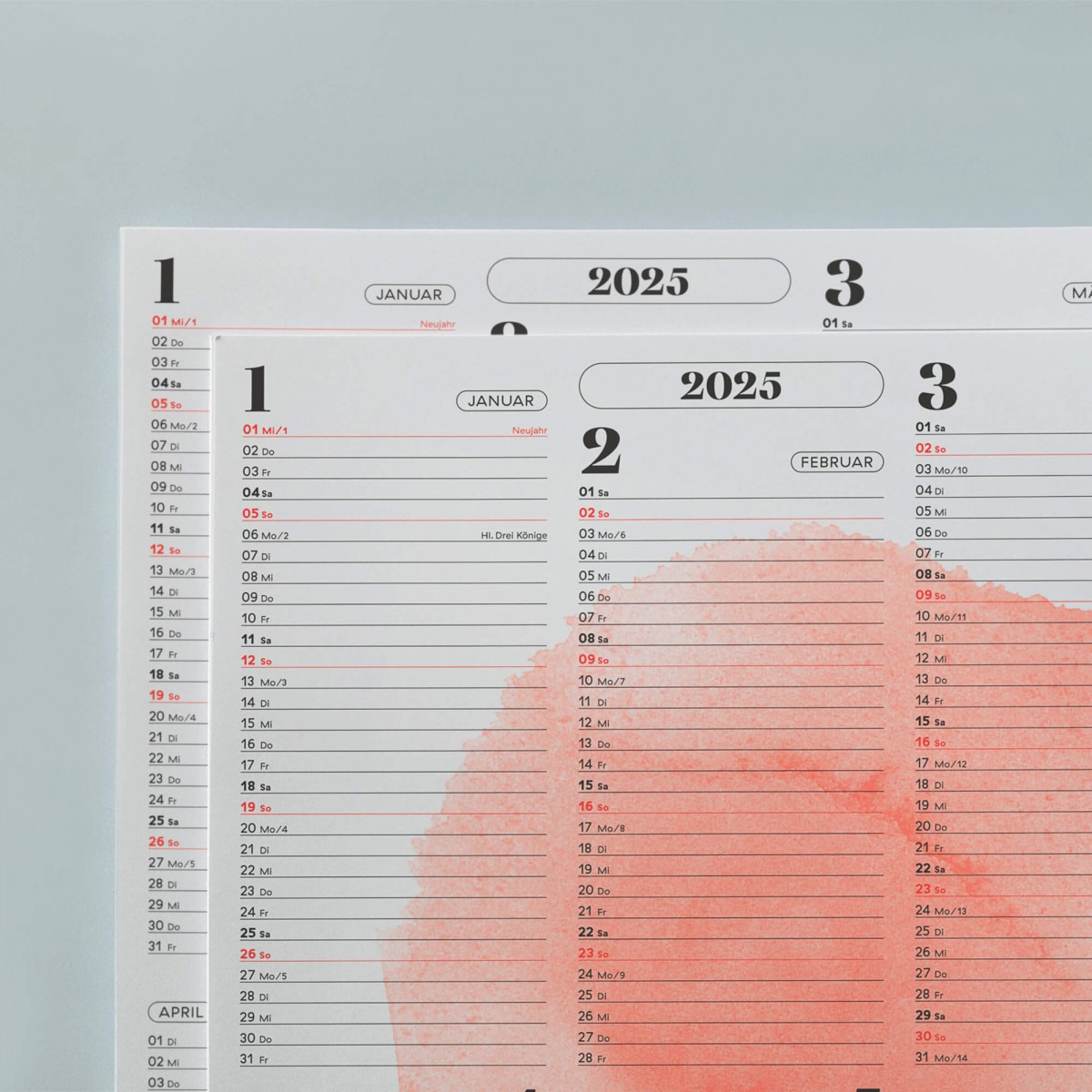 Wandkalender »Watercolor« 2025 — grey / fidu—fine paper goods
