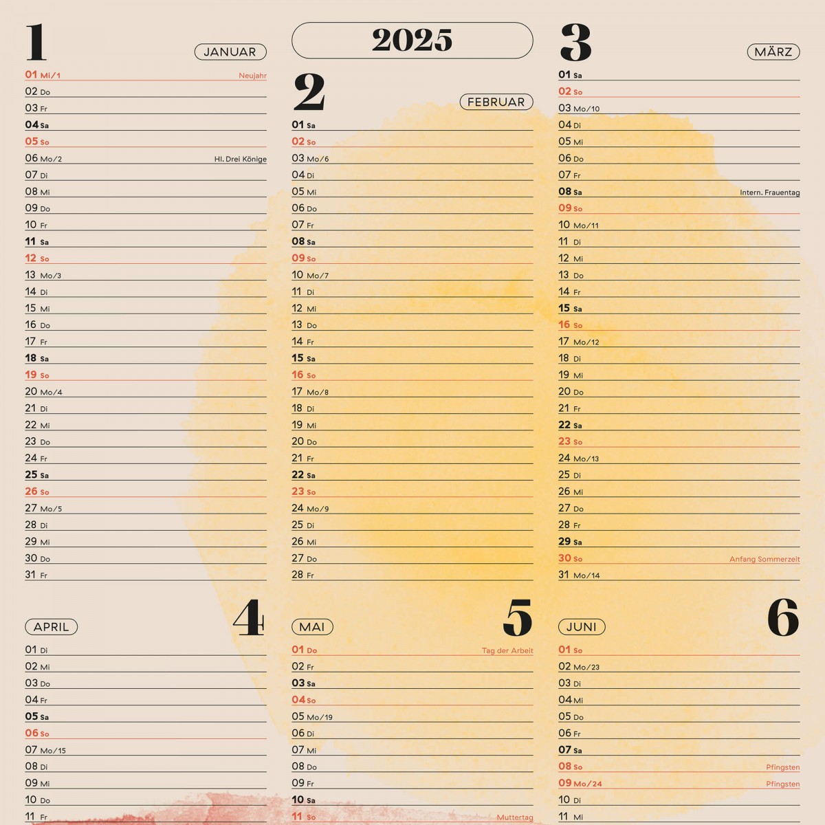 Wandkalender »Watercolor« 2025 — nude / fidu—fine paper goods