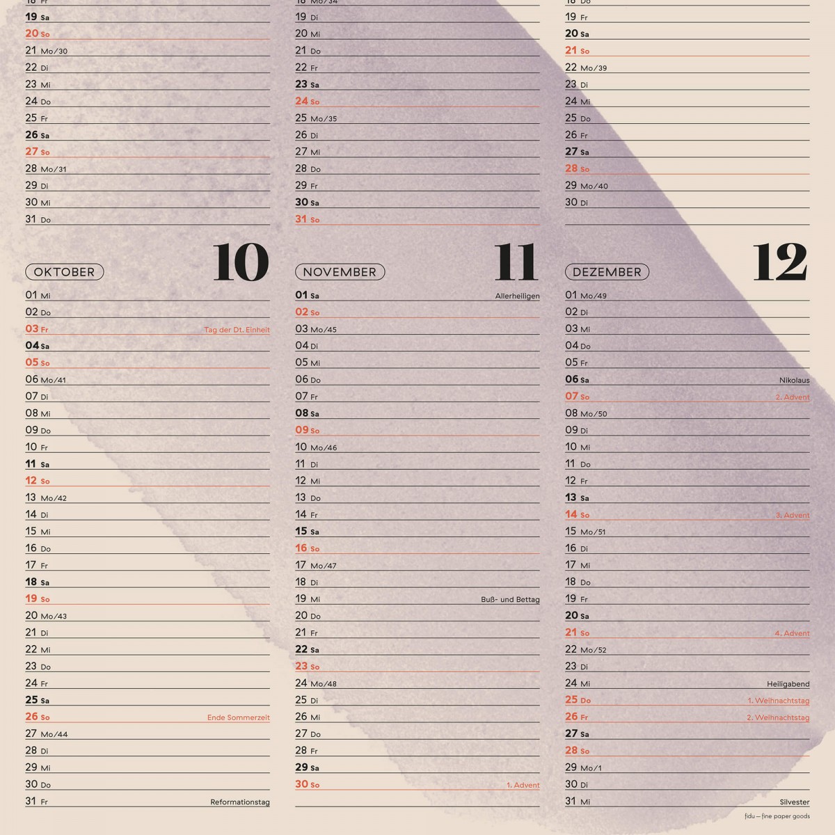 Wandkalender »Watercolor« 2025 — nude / fidu—fine paper goods